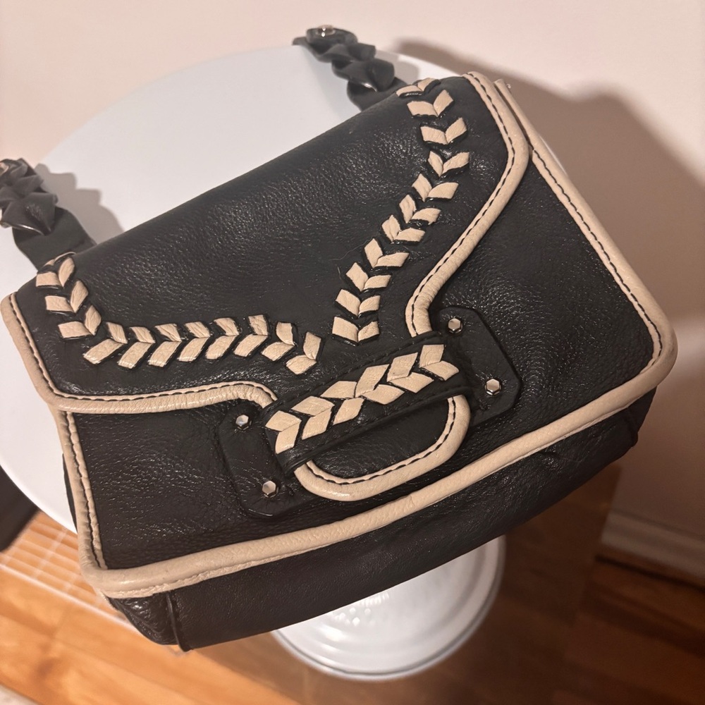 orYANY / Braided Leather Crossbody Bag / Shoulder Bag Preloved -  Black & Cream - Picture 9 of 9